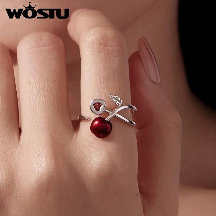 WOSTU – bague en argent Sterling 925 avec fruits cerise rouge