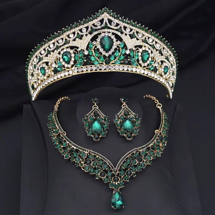 Ensemble de bijoux couronne de mariée princesse pour femmes, diadèmes et collier, boucles d'oreilles, accessoire de bijoux pour bal de promo, mariage, anniversaire