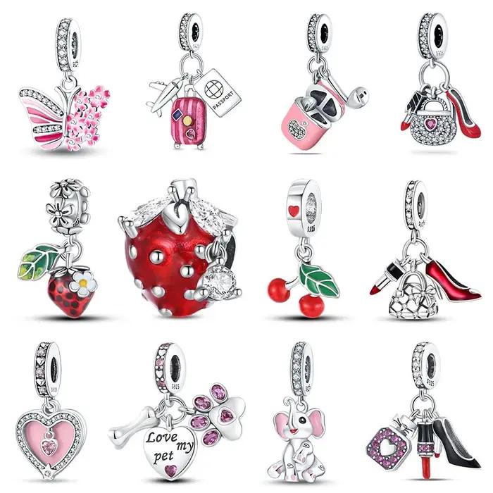 Bracelet original 925 en argent sterling avec perles de tulipe et breloque chat pour femmes occasions spéciales