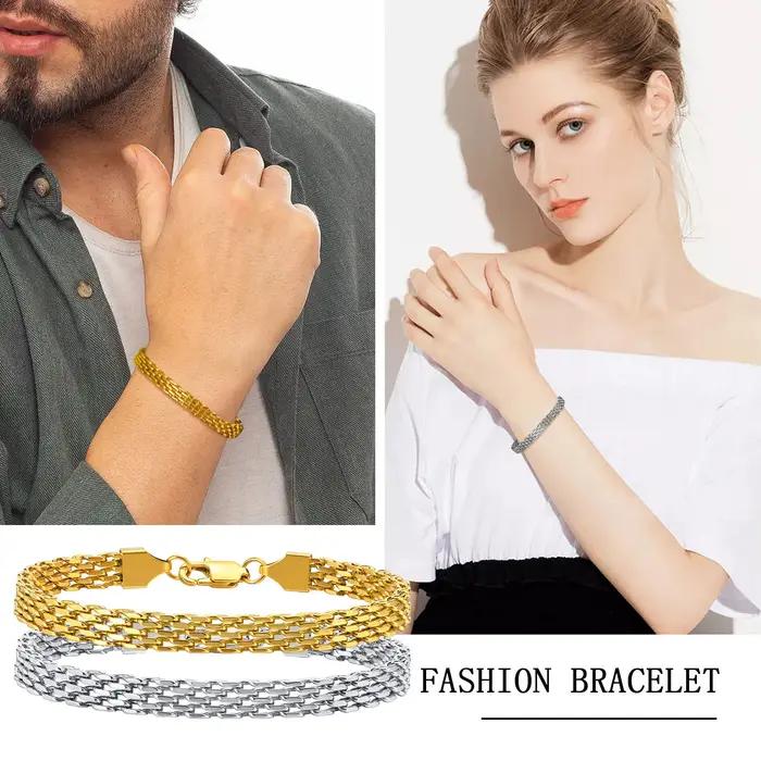 Bracelet en acier inoxydable serti de maille plaquée or ou argent pour homme et femme occasions spéciales cadeau anniversaire engagement mariage