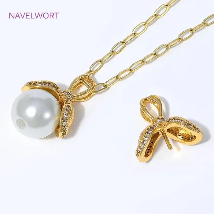 Pendentifs en laiton plaqué or 18 carats en forme de pétale avec accessoires de fixation pour perles