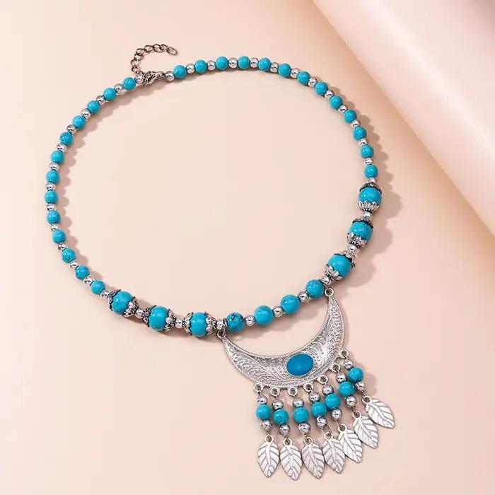 Collier ethnique tibétain en argent avec pampilles pour femmes