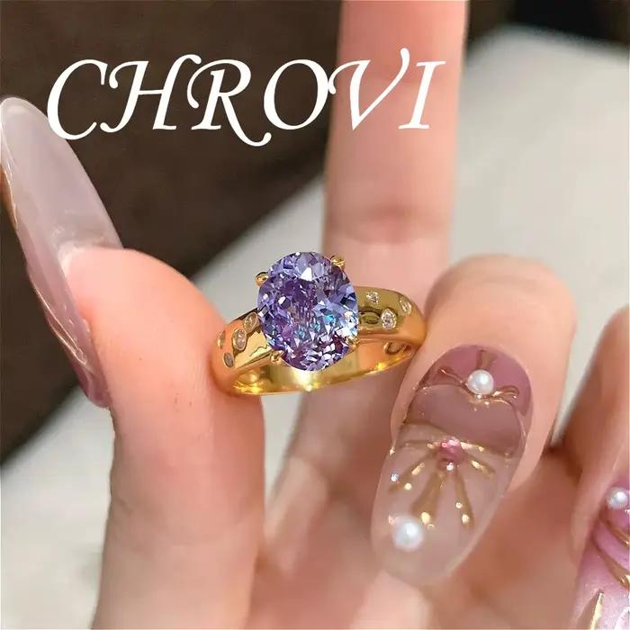 Bague en or de style vintage avec zircon violet rétro et diamant à haute teneur en carbone pour femmes