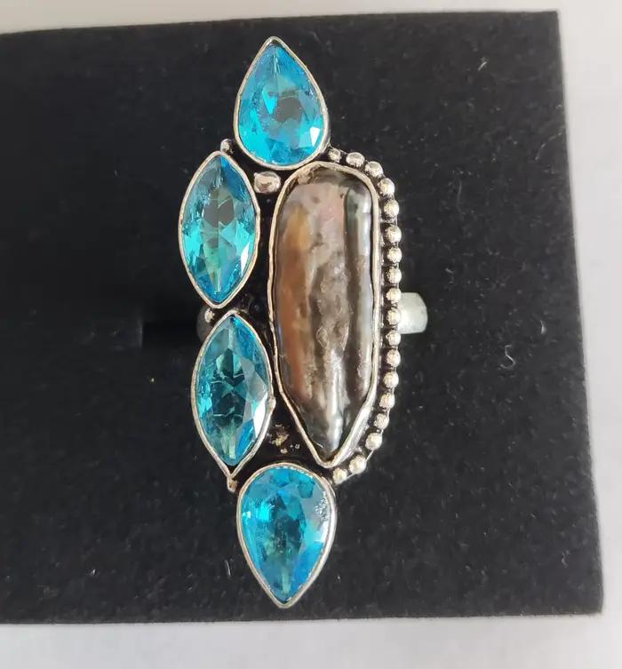 Véritable bague en labradorite de topaze bleue en pierre de lune Elena Larimar