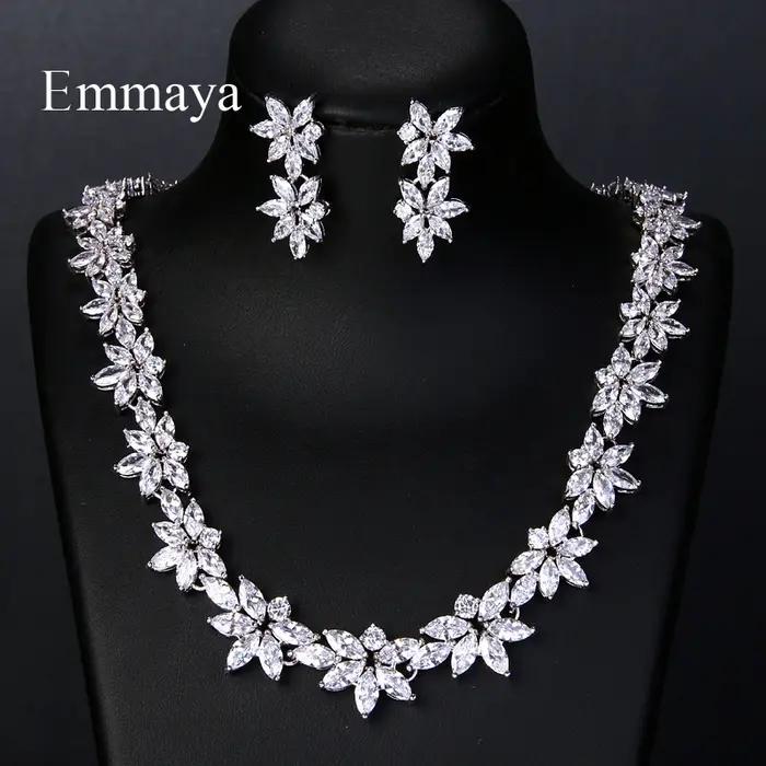 Emmaya-Ensemble de bijoux de luxe pour femmes, collier de mariage, boucles d'oreilles, robe de reine