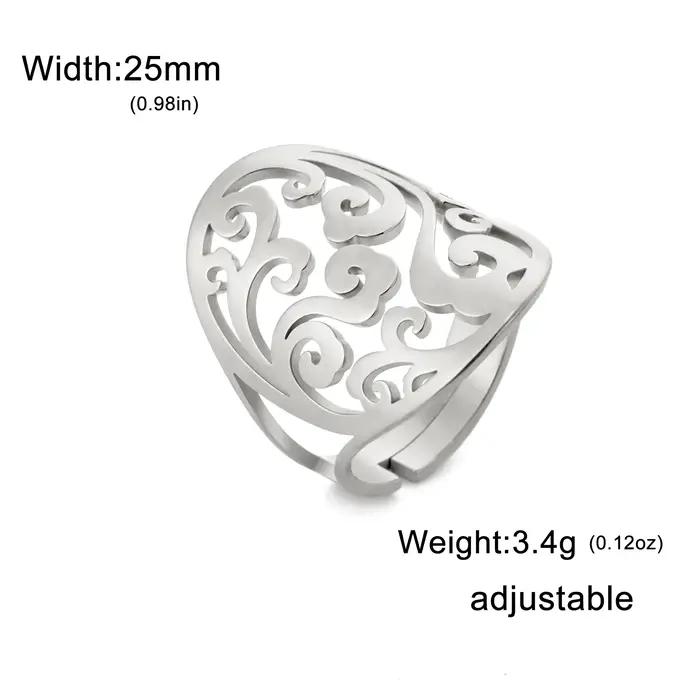 Lucktune Bague à motif de fleurs en filigrane en acier inoxydable pour femme,Bague ajustable ajourée