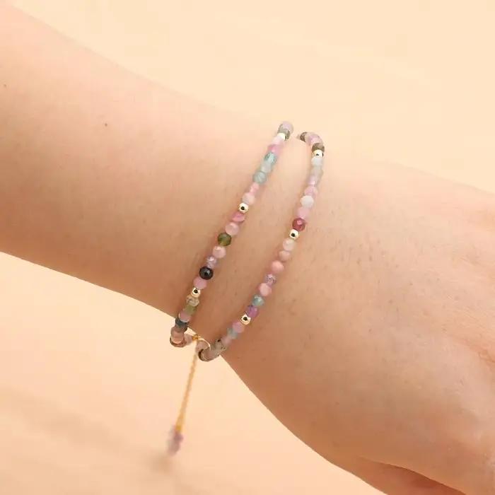 Bracelet Tourmaline Bohème Double Couche Coloré Cristal Perlé Fait Main Femmes Occasions Spéciales