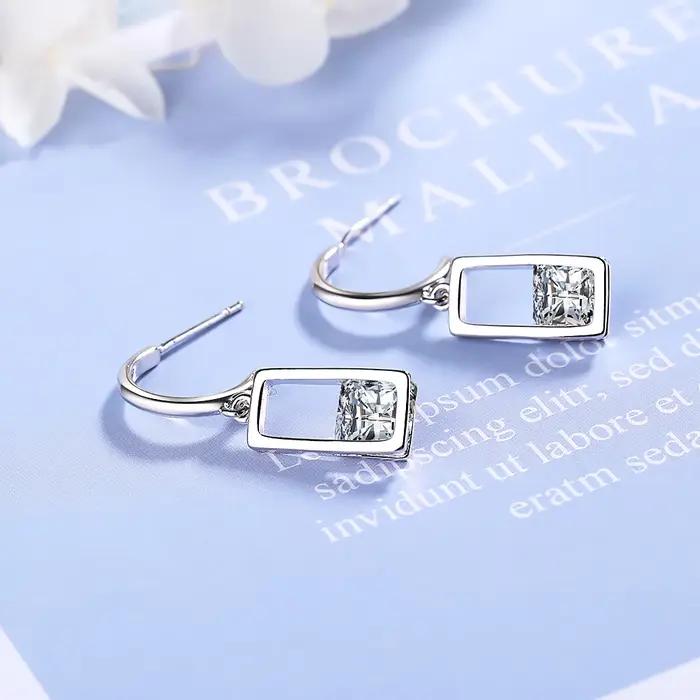 Boucles d'oreilles géométriques carrées en argent Sterling 925