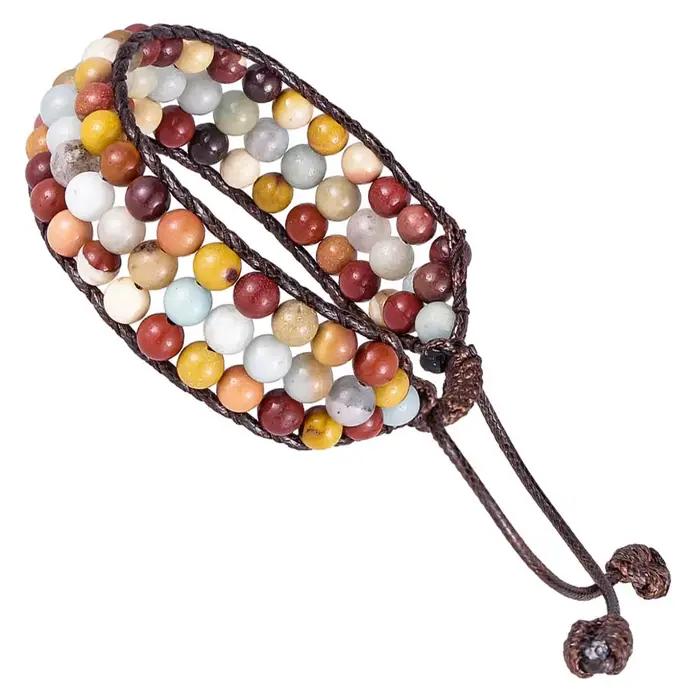 Bracelets multicouches en pierre de cristal naturel, corde tressée réglable, perles Chakra, breloque