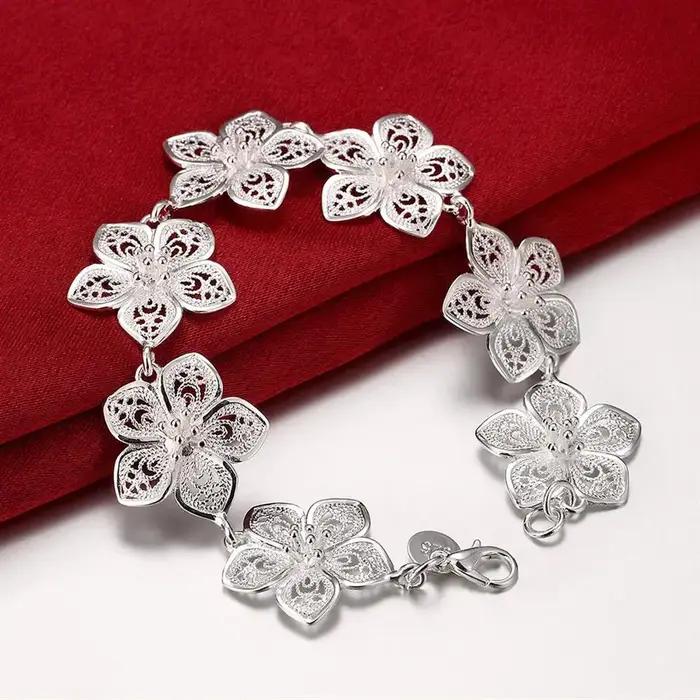 Bracelet en argent sterling 925 avec chaîne de fleurs fines design élégant pour femmes bijoux de charme cadeau pour mariage ou fête