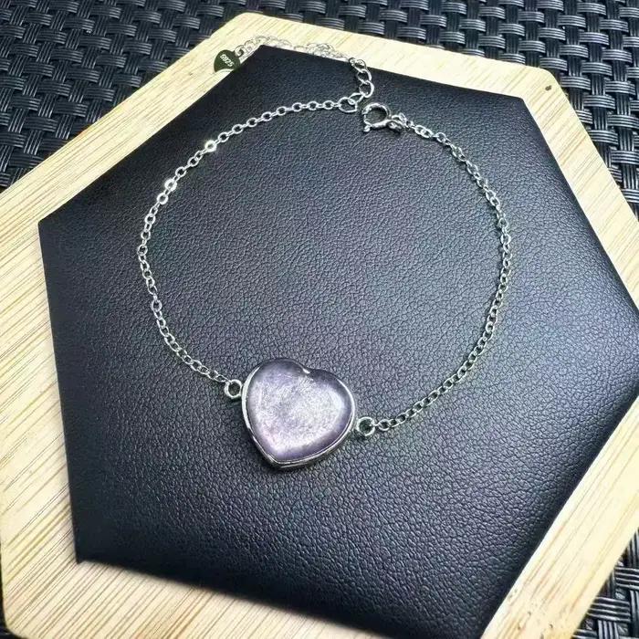 Unité un Bracelet 925 argent avec joli mignon naturel violet lépidolite cristal amour coeur pierres précieuses