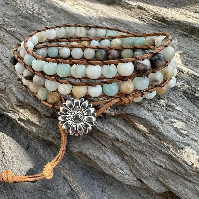 1 pièces bracelet de perles multicouche tissé à la main en pierre naturelle de vente chaude