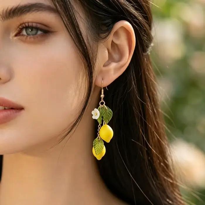 Boucles d'oreilles personnalisées citron en résine avec longue pampille fruits d'été bijoux bohèmes polyvalents pour femmes occasions spéciales