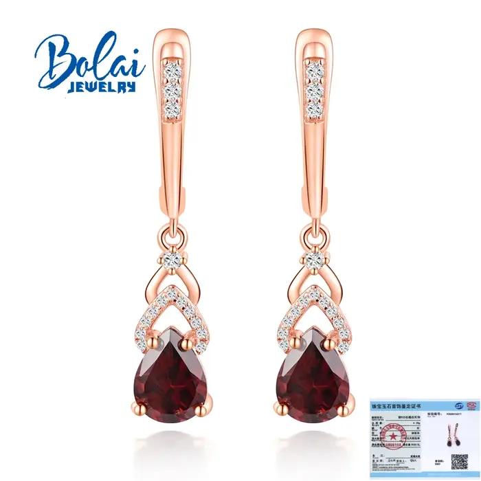 Boucles d'oreilles en argent Sterling 925 serties de grenats rouges naturels pour femmes pour les occasions spéciales comme les anniversaires et les mariages
