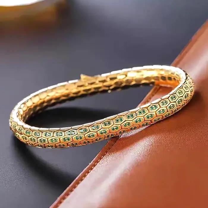 Bracelet Serpent Nid d'Abeille Micro-Pavé CZ Saphir Blanc Vert Noir Cristal Zircon Anti-ternissement Bijoux de Soirée pour Elle et Lui