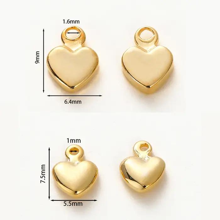 Pendentifs en laiton en forme de cœur plaqué or 14K/18K