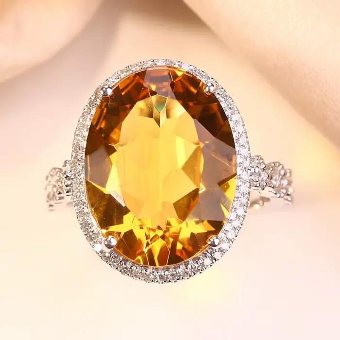 Bague réglable en Citrine jaune naturelle véritable