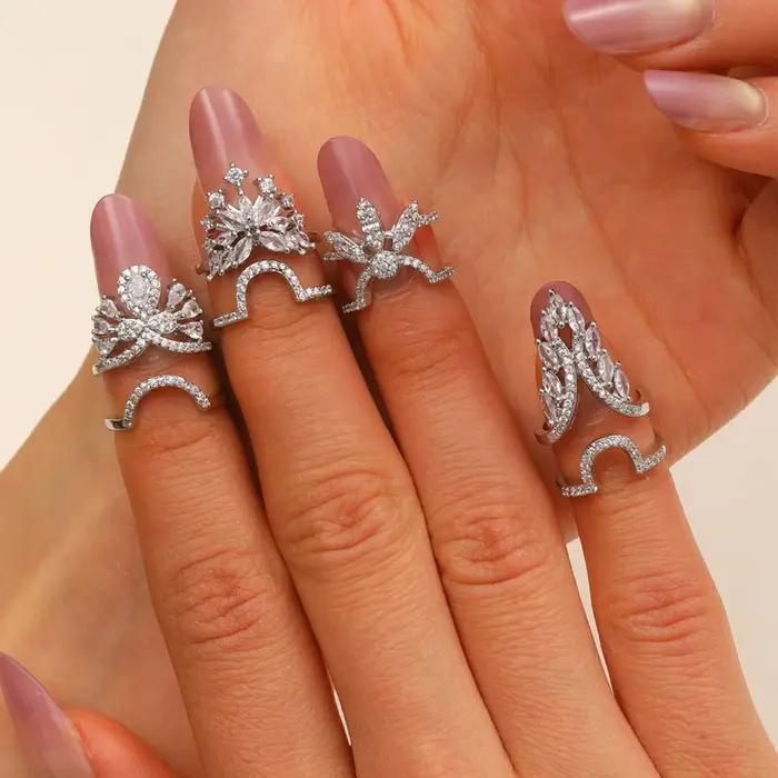 Bague d'ongle en zircon brillant exquise pour femme