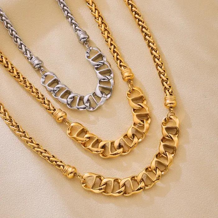 Collier en acier inoxydable plaqué or, étanche, pour femmes, chaîne à maillons tricotés, bijoux de luxe punk