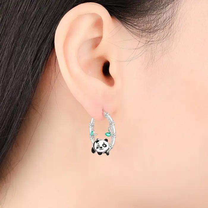 PANPOKI S925 argent Sterling mignon Panda animaux boucles d'oreilles cerceau