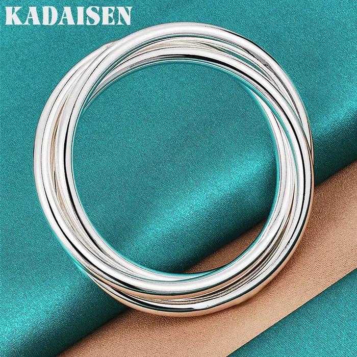 Bracelet à trois anneaux lisses en argent Sterling 925 pour femmes, bijoux de mode pour mariage et fiançailles