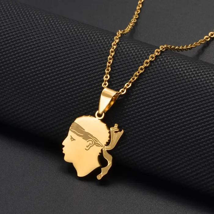 NOUVEAU Collier pendentif drapeau de Corse Bijoux de la Sardaigne pour femmes Acier inoxydable