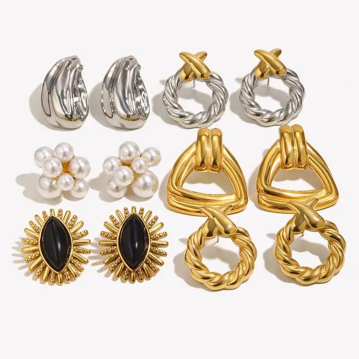 E.B.belle – boucles d'oreilles en pierre d'agate noire pliée irrégulière