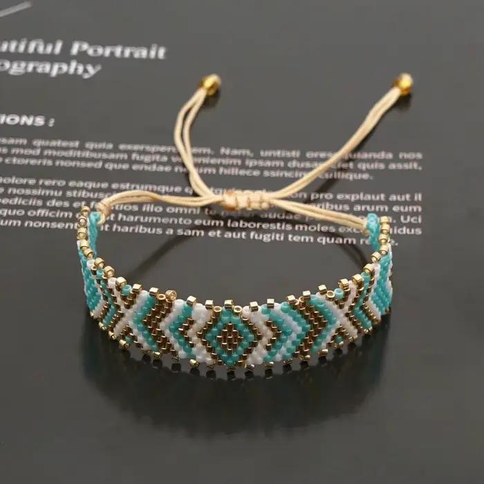 Bracelet de perles de riz tricot à la main vague graphique mode perlée géométrie Simple bohême femme mâle