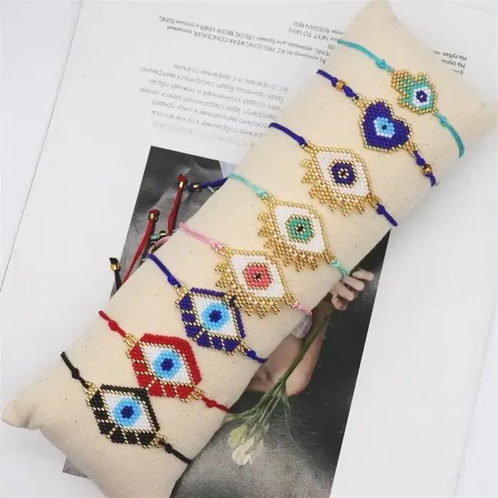 Bracelet Mauvais Œil Turc Bohème avec Perles Miyuki Colorées Tissé à la Main pour Femmes Protection Chance Mode