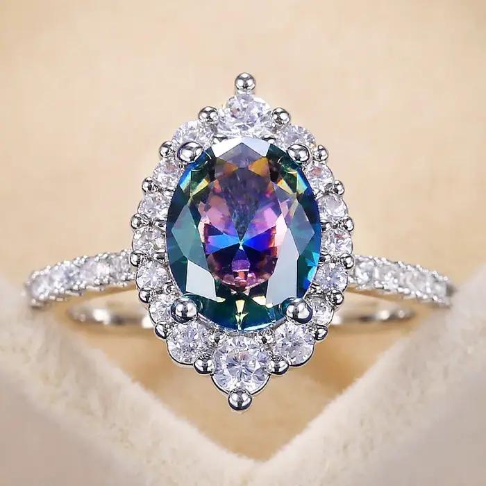 Huitan – bague Marquise ovale en Zircon coloré pour femme, magnifique cadeau d'anniversaire de maria
