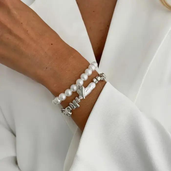 Lot de 2 Bracelets Élégants en Fausse Perle pour Femme