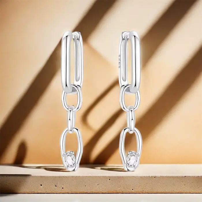 Boucles d'oreilles en argent sterling 925 avec style chaîne pour femmes, bijoux minimalistes et élégants, cadeau parfait pour les occasions spéciales