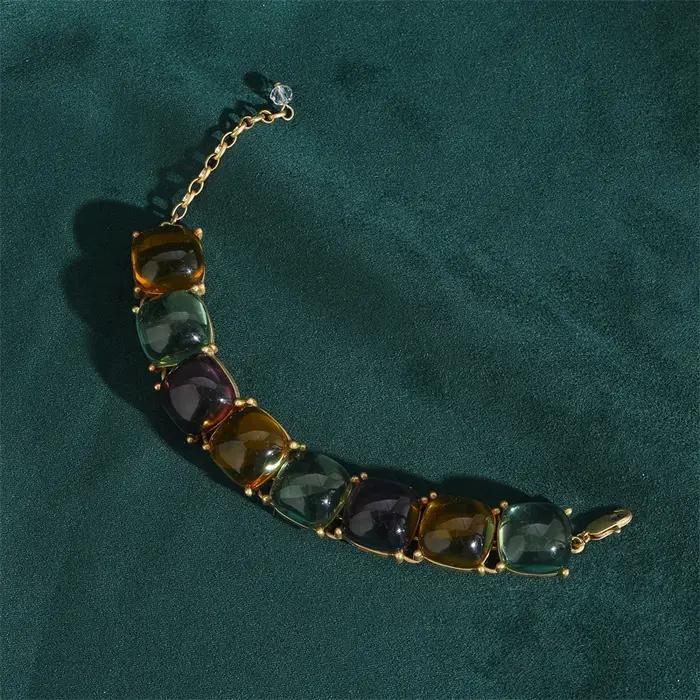 Bracelet en ambre multicolore plaqué or 18 carats