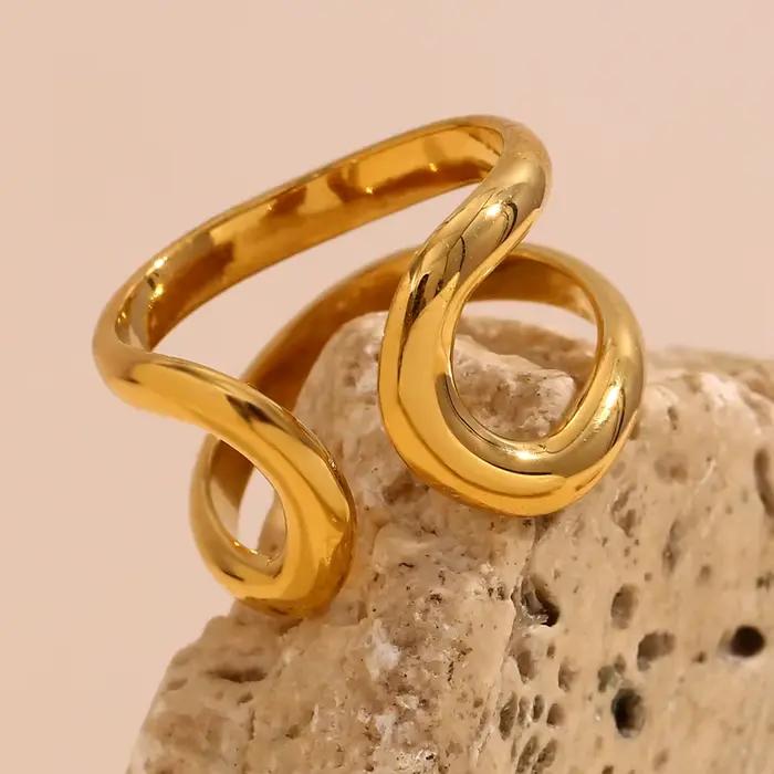 La.Muses – bague ouverte creuse géométrique en métal et acier inoxydable pour femmes