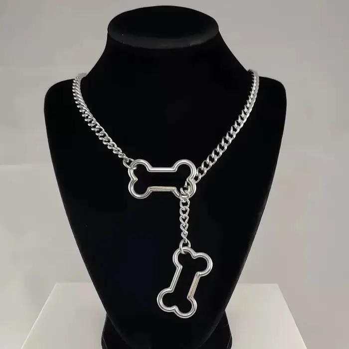 Punk breloques chaîne os pendentif collier pour femmes mode coréenne Goth géométrique