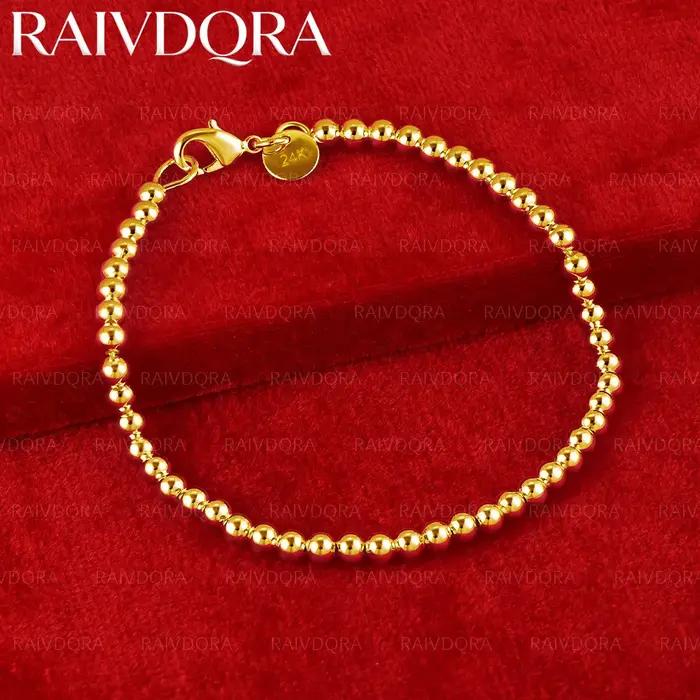 Bracelet à perles rondes plaqué or 18 carats élégant pour hommes et femmes occasions spéciales et quotidienne