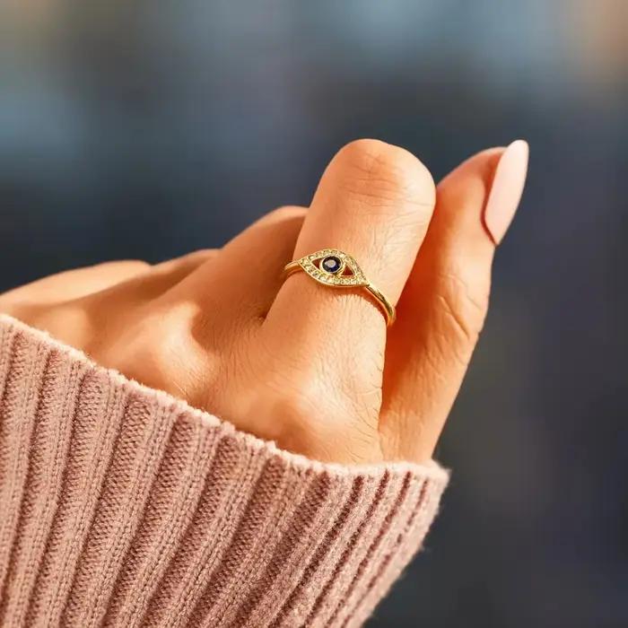 Bague de Protection contre le mauvais œil plaqué or 14 carats