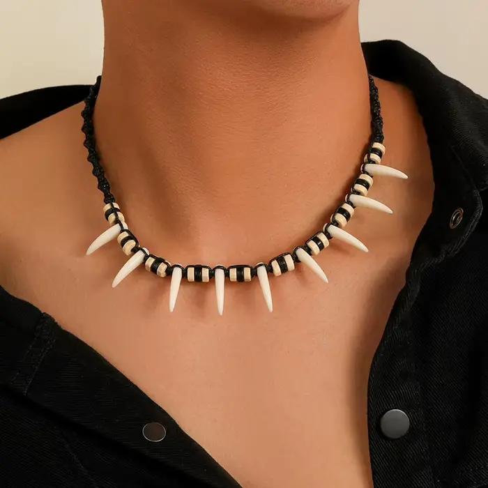 Collier dents de loup bohème tissé à la mode, collier couple, amulette, cadeau de décoration bricolage, 216.239.