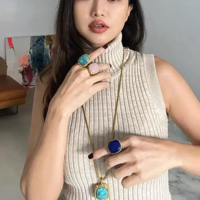 Bague en cristal rose, bijoux vintage en métal tendance pour l'index