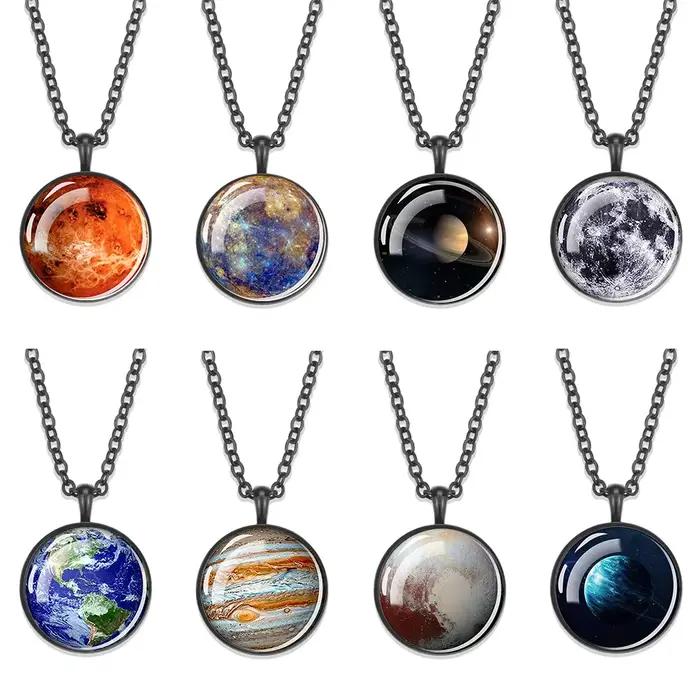 Collier planète galAct phosphorescente avec pendentif en verre