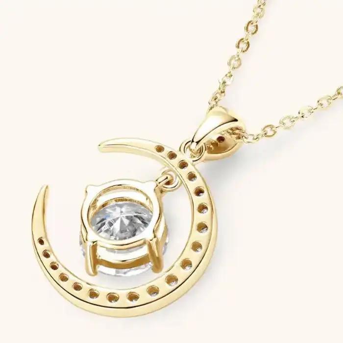 Collier pendentif étoile et lune en Moissanite couleur D 2CT pour femmes