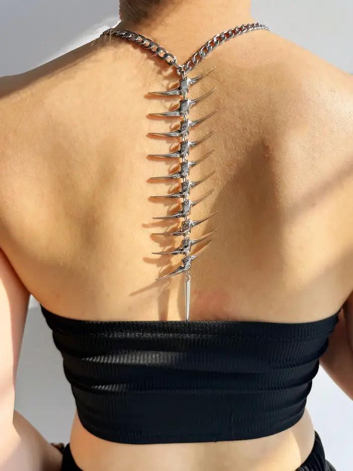 Chaîne de dos style punk en forme d'os pour femme, collier fantaisie, bijou de corps rétro hip-hop,