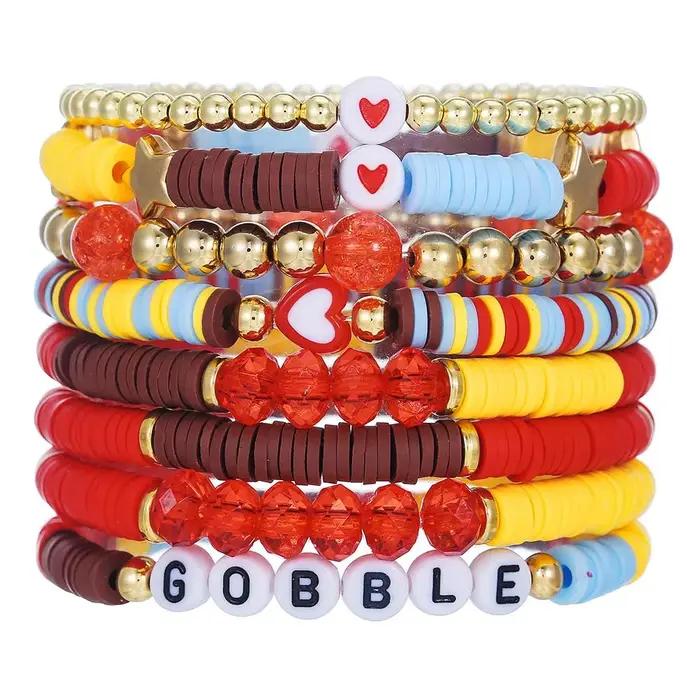 Ensemble de bracelets Heishi Y2K Preppy pour femmes, perles en argile colorées, breloques cœur et ét