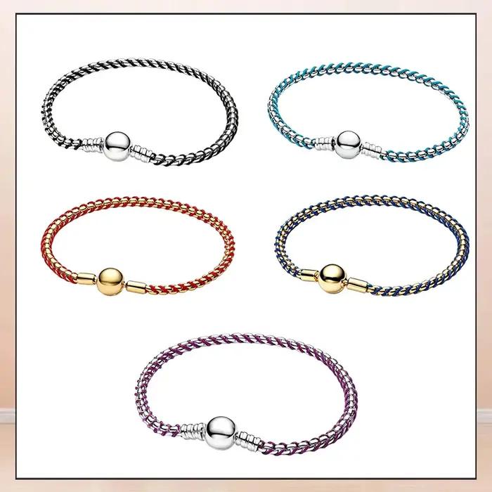 Bracelet en Argent 925 Forme Os de Serpent avec Pendentifs Tricotés DIY Perles Uniques Occasions Spéciales