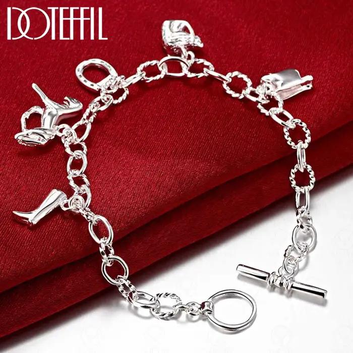 DOTEFFIL 925 en argent Sterling cheval paquet bottes Bracelet pour les femmes de mariage fiançailles