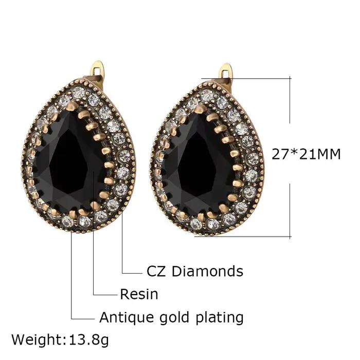 Boucles d'oreilles de fiançailles en émail rétro goutte d'eau pour femmes et filles