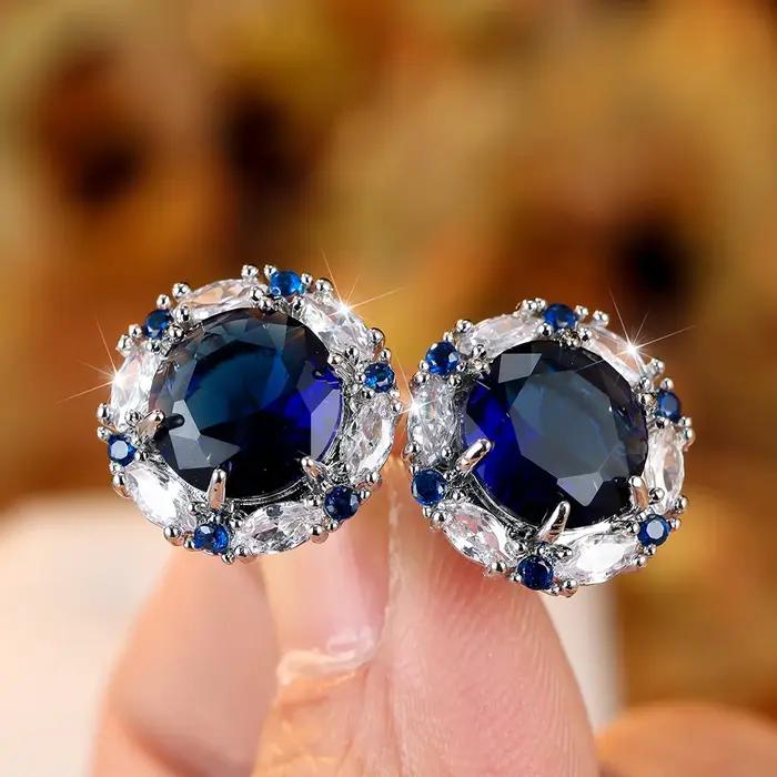 Boucles d'oreilles rondes en pierre bleu Royal pour femmes
