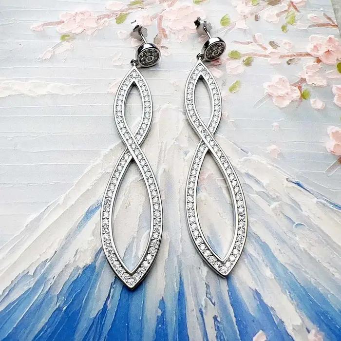 Boucle d'oreille goutte éternité pierre blanche cadeau classique pour les femmes de haute qualité 925 en argent Sterling bijoux fins