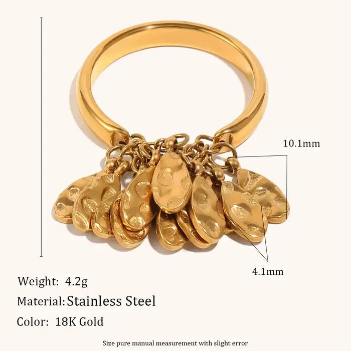 La. Bague pour femme en acier inoxydable avec pendentif en forme de flocon texturé Muses Punch, plaq