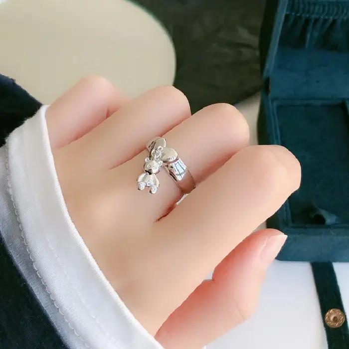 YIZIZAI Ins coréen mignon dessin animé Mini ours anneau pour dame femmes or argent couleur anneaux pendentif bijoux Anillo prix de gros chaud
